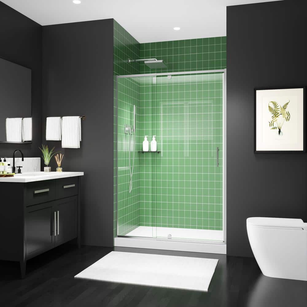 48 in. Chrome Semi-Frameless Pivot Shower Door with Clear Glass