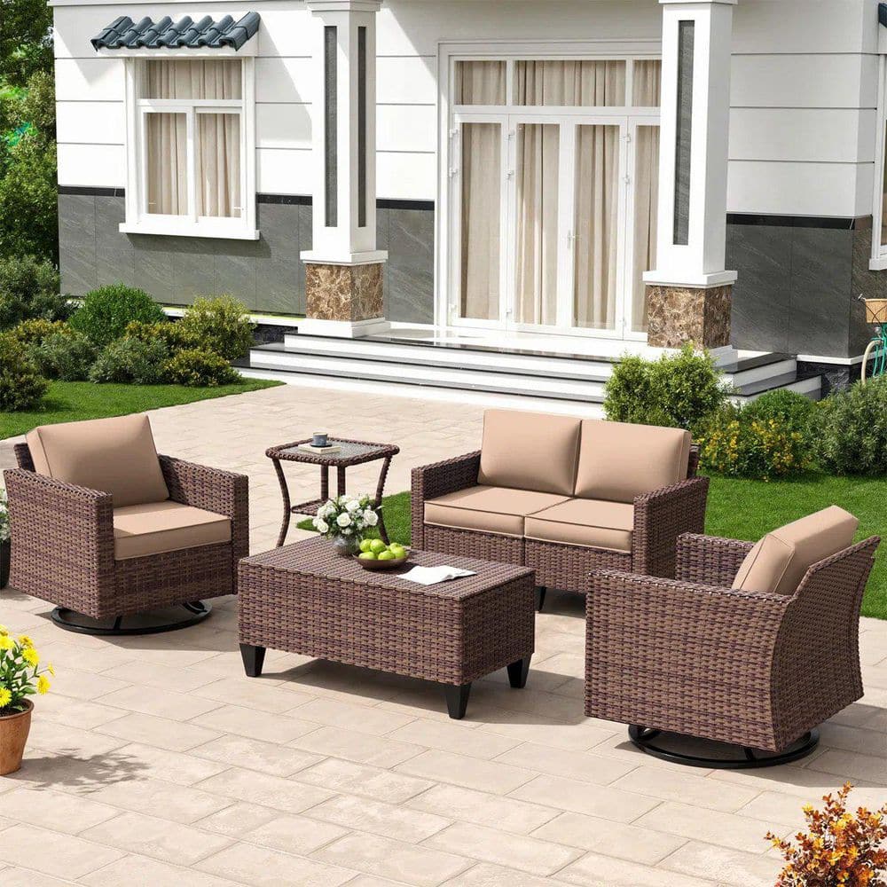 5 Piece Patio Set Outdoor Wicker Sofa With Shelf and 360° Swivel Chairs price history on PriceWatchPro
