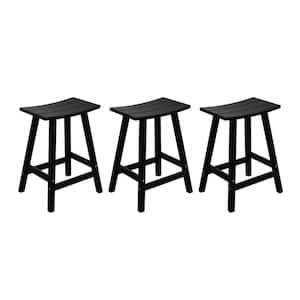 Franklin Black 24 in. Poly HDPE Fade Resistant Outdoor Patio Saddle Seat Counter Height Bar Stool (Set of 3)