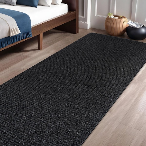 Oasis Non-Slip Dark Grey 2 ft. x 10 ft. Solid Indoor Area Rug