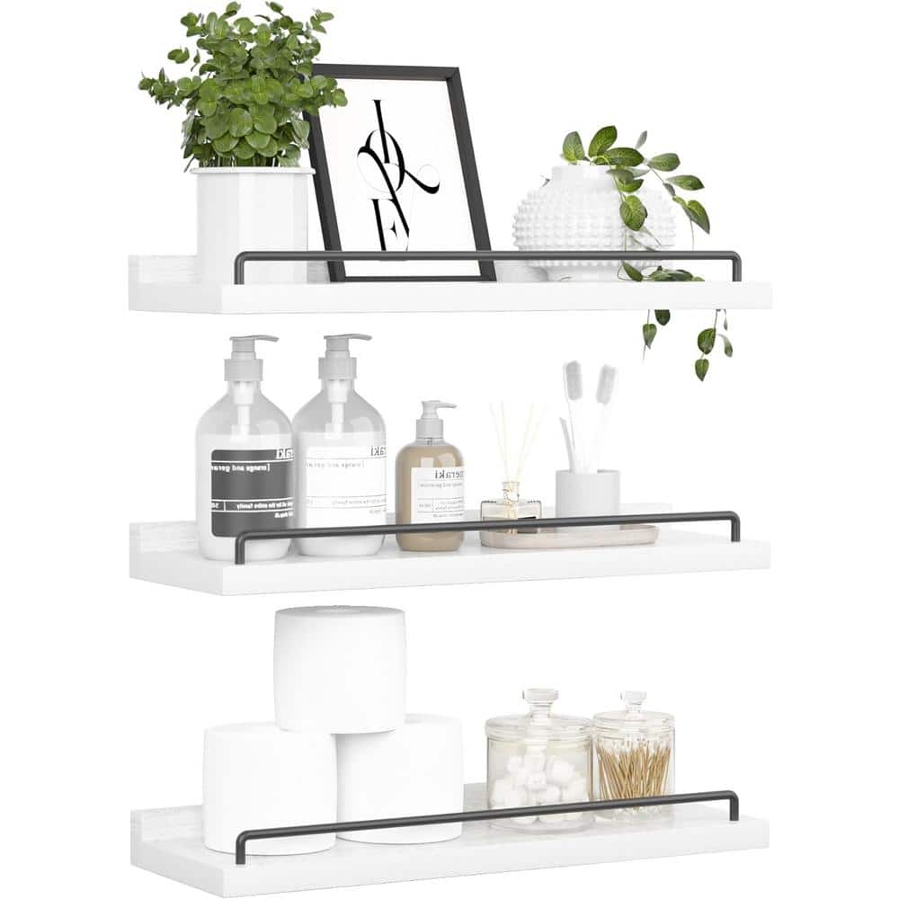 16 in. W x 6 in. White Floating Shelves Decorative Wall Shelf, Set of 3