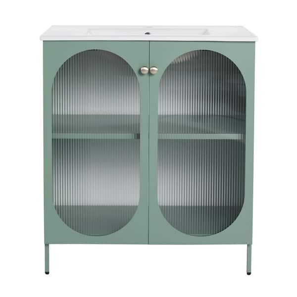 30 in. Freestanding Single Green Bath Vanity with White Ceramic Top Unassembled