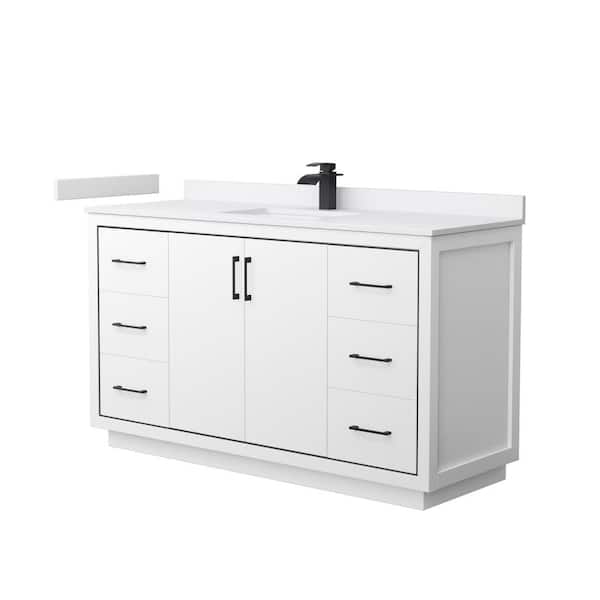 Wyndham Collection Icon 60 in. W x 22 in. D x 35 in. H Single Bath Vanity in White with White Cultured Marble Top