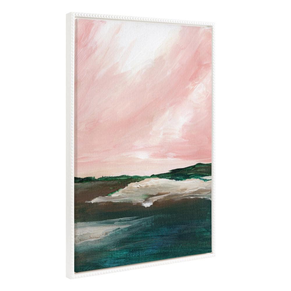 23" x 33" Pink and Green Landscape Canvas Print with White Beaded Frame