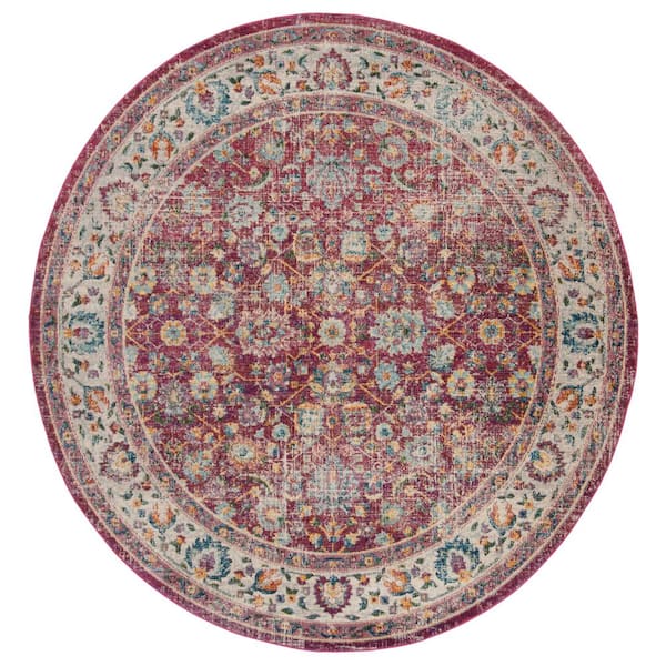 SAFAVIEH Merlot Red/Multi 7 ft. x 7 ft. Round Border Area Rug