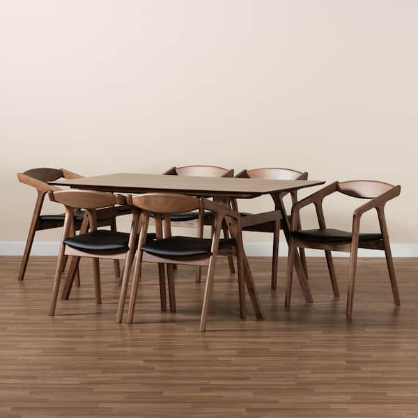 Baxton Studio Harland 7 Piece Black and Walnut Brown Dining Set