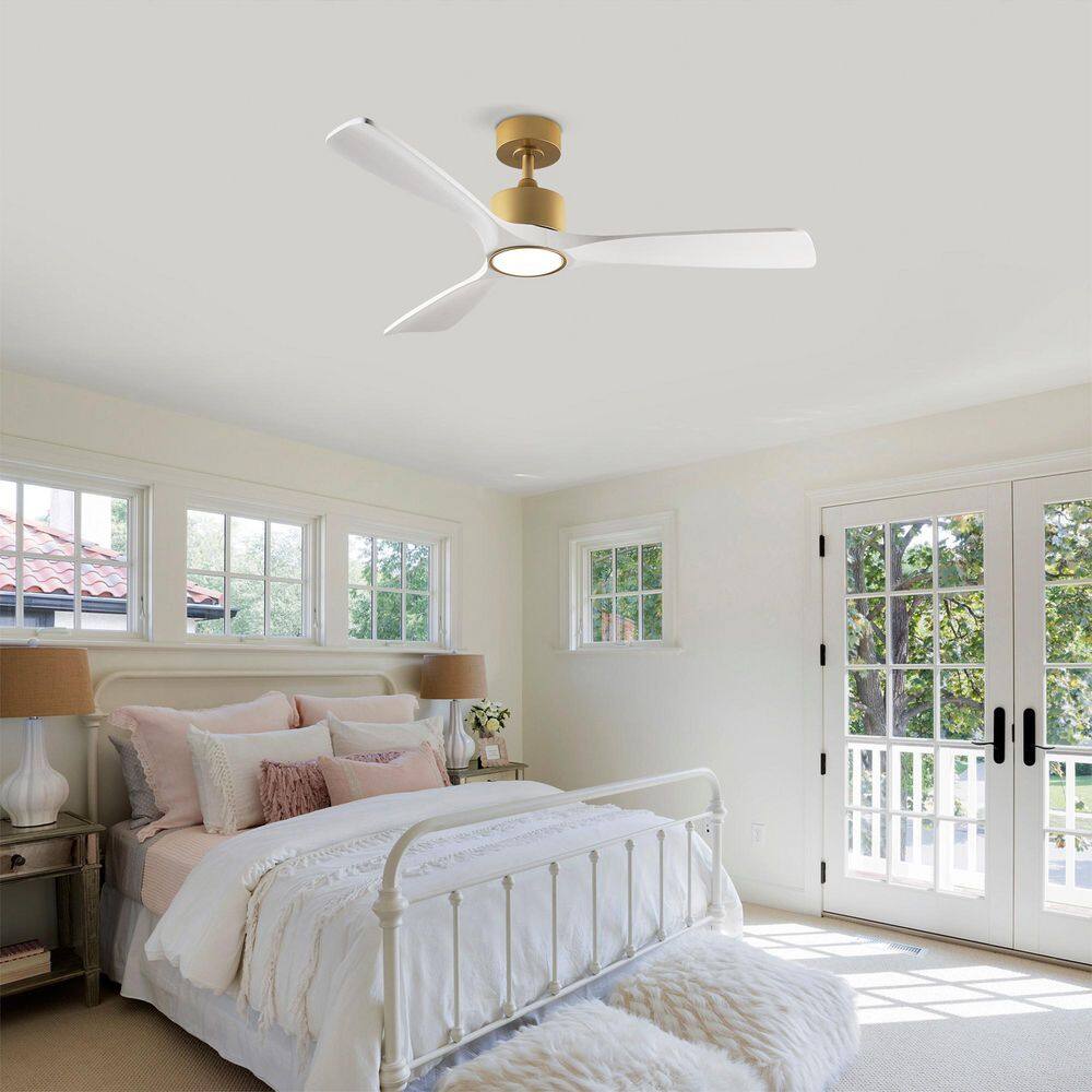 52 in. Gold 3 Solid Wood Blades Downrod Standard Ceiling Fan With LED Light and Remote Included for Living Room price history on PriceWatchPro