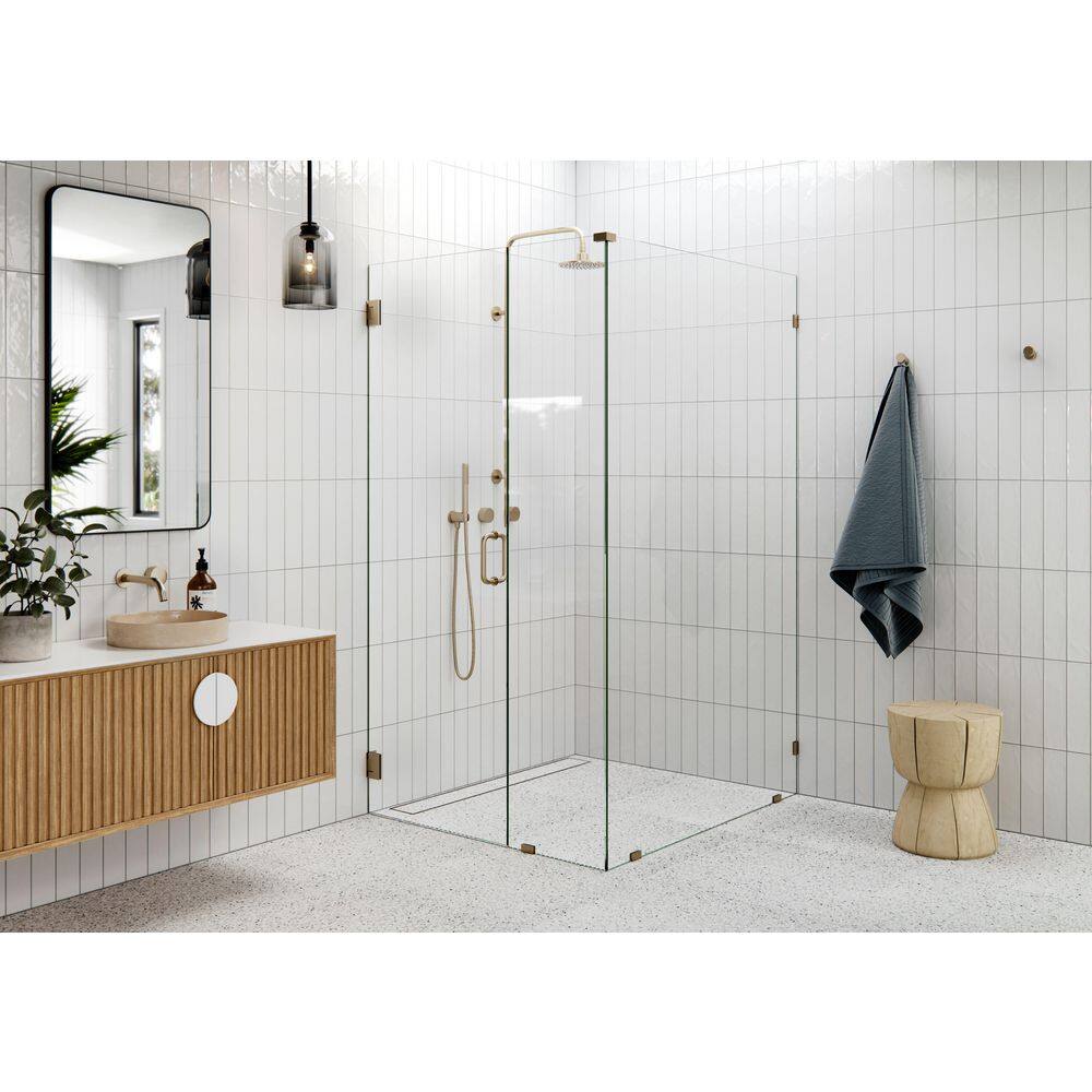 40 in. W x 48.5 in. D x 78 in. H Pivot Frameless Corner Shower Enclosure in Brushed Bronze Finish with Clear Glass price history on PriceWatchPro
