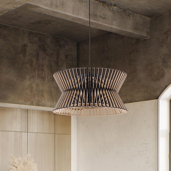 Maxax Highler 3-Light 17.7 in. Black Wood Basket Farmhouse Lantern Dimmable Chandeliers Living Dining Foyer Lighting