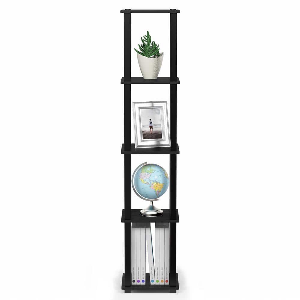 57.7 in. Americano/Black Plastic 5-shelf Corner Etagere Bookcase with Open Storage