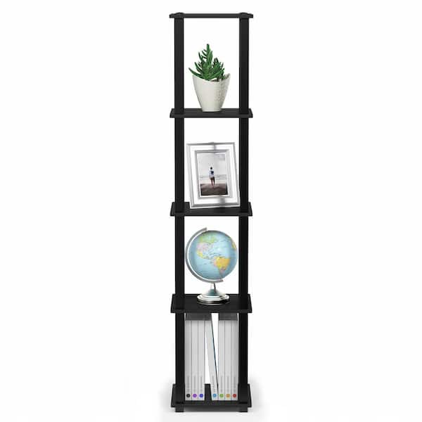 Furinno 57.7 in. Americano/Black Plastic 5-shelf Corner Etagere Bookcase with Open Storage