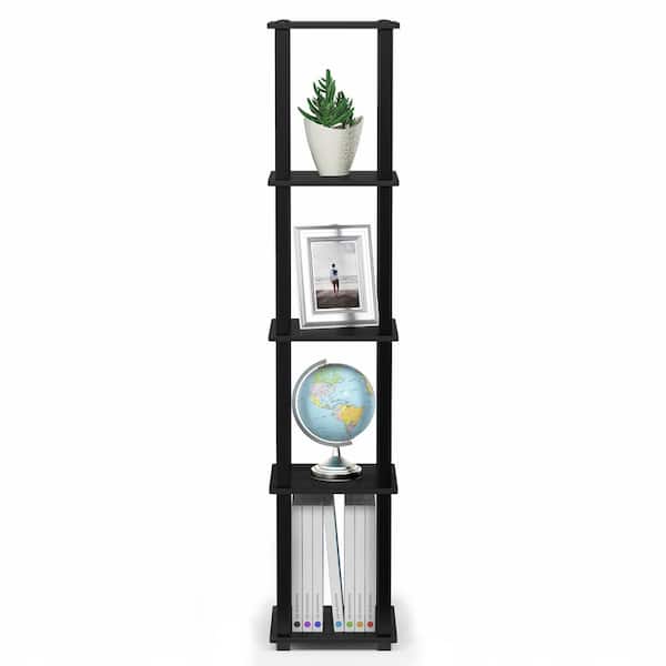 Furinno 57.7 in. Tall Beech/White Wood 5-Shelf Corner Etagere Bookcase with Open Storage