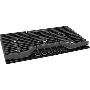 Gallery 36 in. Gas Cooktop in Black with 5-Burner Elements, including Quick Boil and Simmer Burner