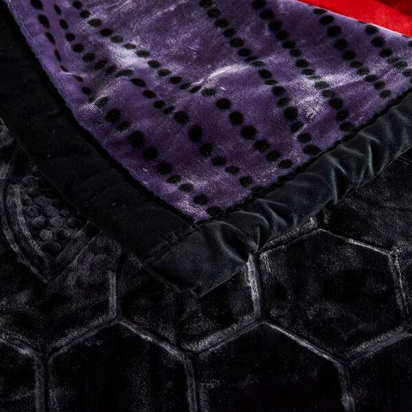 JML Purple Floral 77x87 Reversible Printed Polyester Fleece Mink