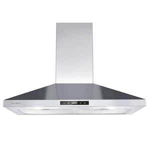 30 in. Range Hood Wall Mounted Ducted 600 CFM Touch Panel Kitchen Stainless Steel Vented with Light