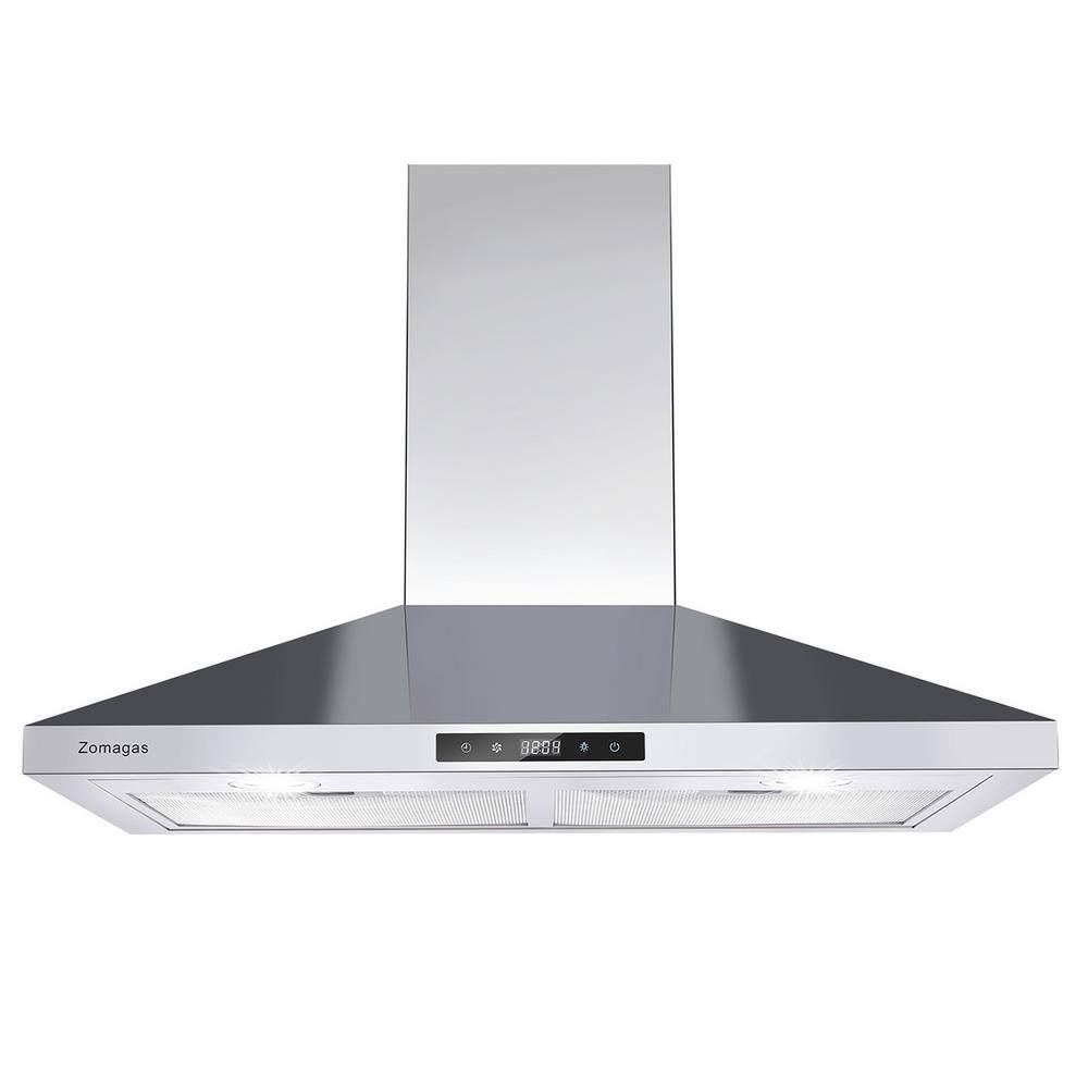 JEREMY CASS 30 in. Range Hood Wall Mounted Ducted 600 CFM Touch Panel Kitchen Stainless Steel Vented with Light, Silver