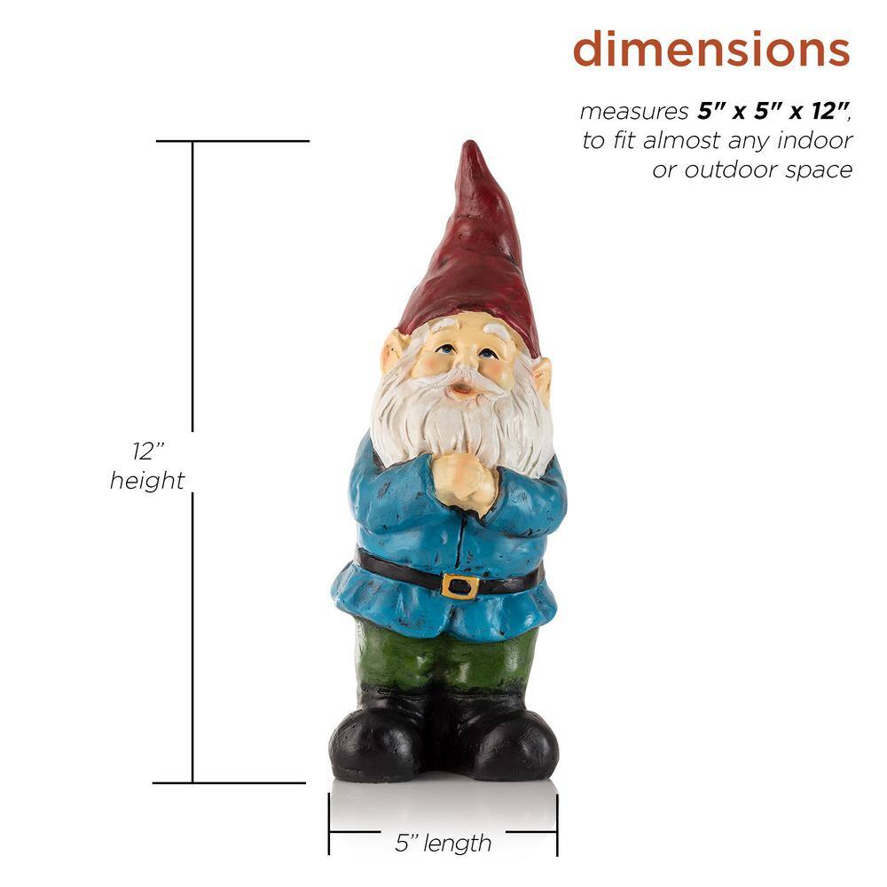 12" Colorful Polystone Bearded Garden Gnome Statue with Red Hat