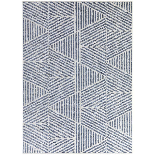 BALTA Darcy Navy Blue 5 ft. x 7 ft. Striped Indoor/Outdoor Area Rug