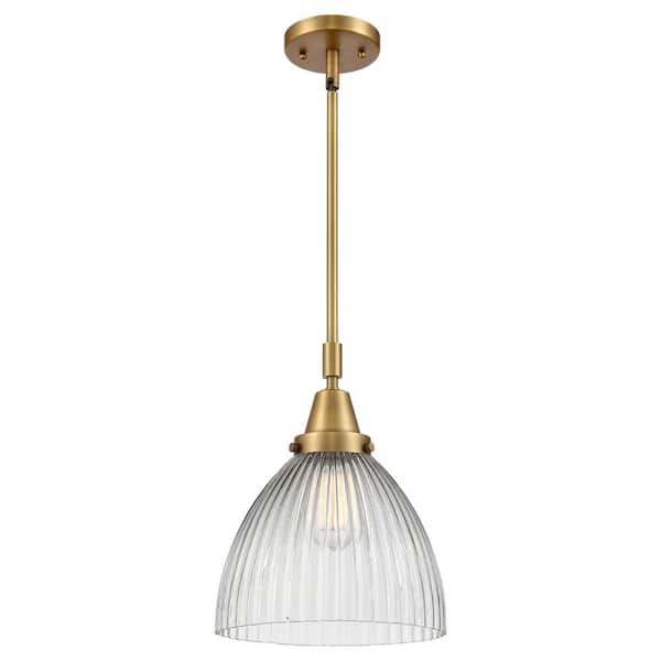 Seneca Falls 100-Watt 1-Light Brushed Brass Standard Mini Pendant Light with Clear Glass Shade, No Bulbs Included