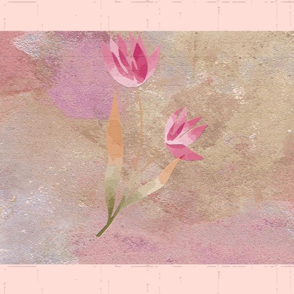 Dundee Deco Falkirk Dandy II Pink Tan Purple Flowers Abstract Peel and Stick Wallpaper Border