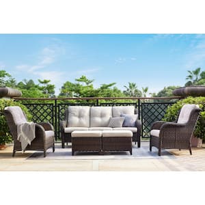 Carolina 5-Piece Brown Wicker Patio Outdoor Conversation Set with Beige Cushion