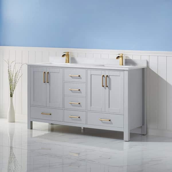 Roswell Shannon 60 In Bath Vanity Paris Grey With Composite Top White Basin 885060m Pg Ws N The Home Depot Roswell Shannon 60 In Bath Vanity, Wayfair Double Sink Vanity Tops