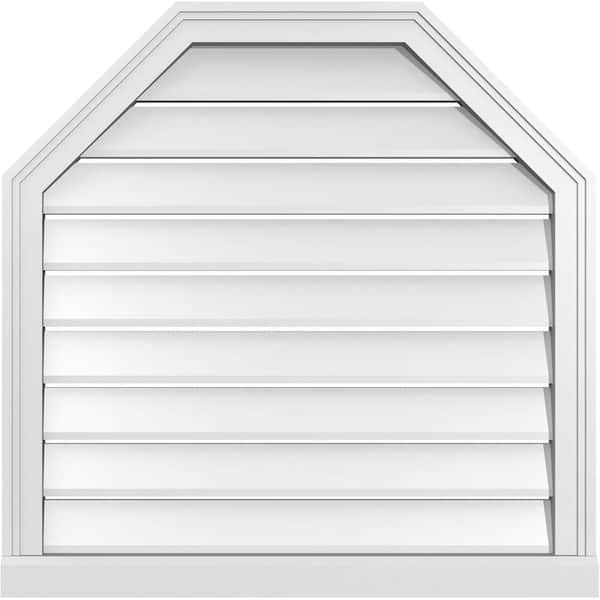 Ekena Millwork 30" x 30" Octagonal Top Surface Mount PVC Gable Vent: Functional with Brickmould Sill Frame