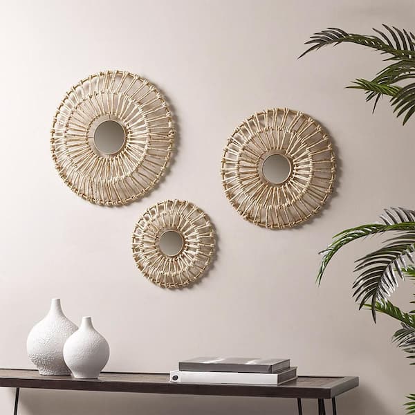 Blisstyle Neutral 20 in W x 20 in. H Art Deco Round Metal Framed Mirror Wall Mirror Wall Decor Mirror