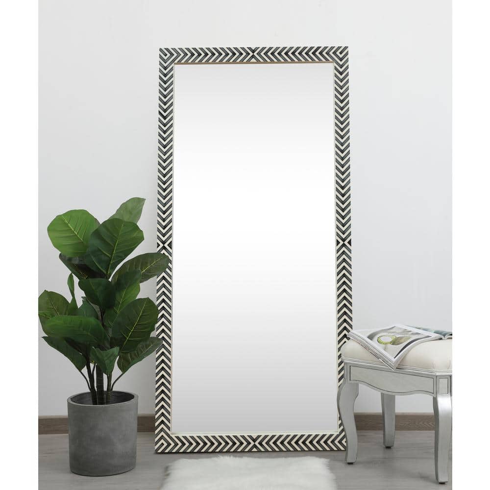 Chevron Hand-Painted Black and White Wood Mirror