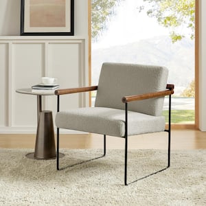 Juan Dove Modern Sherpa Arm Chair with Metal Base and Solid Wood Arm and Back