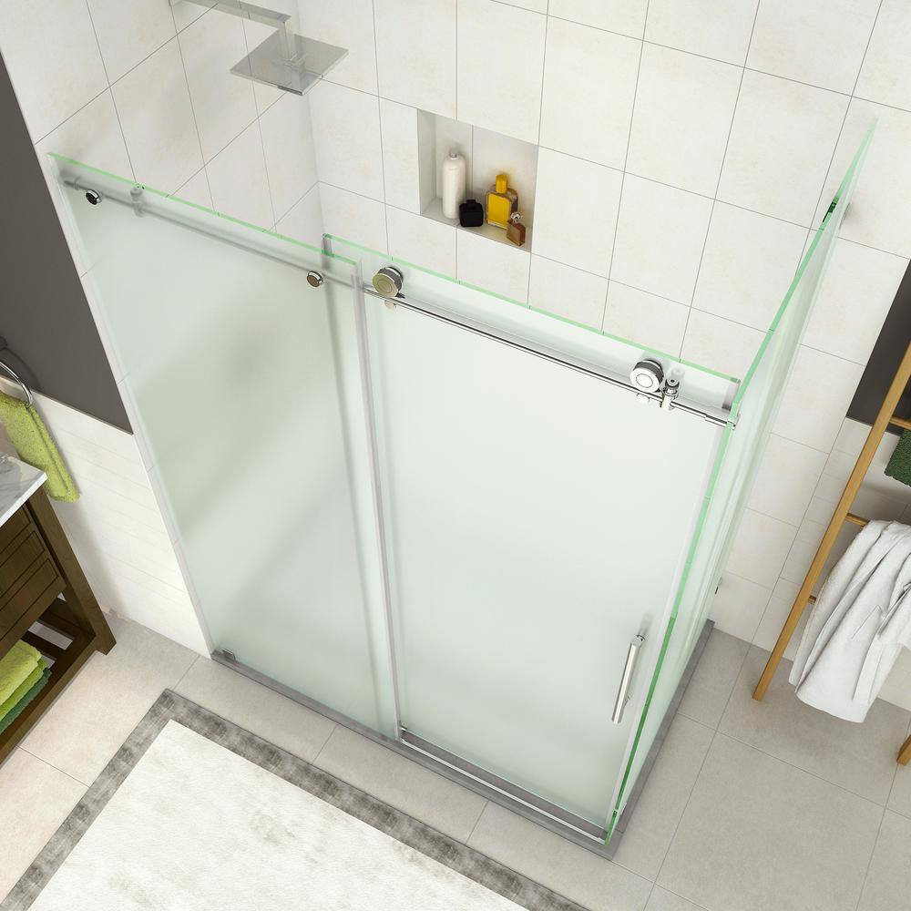 Coraline Frameless Sliding Shower Enclosure with Frosted Glass and Chrome Hardware