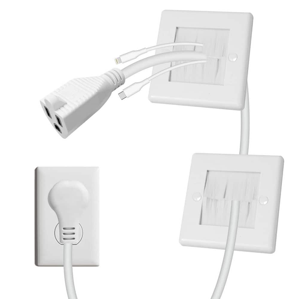 6 ft. White In-Wall TV Cable Management Kit with Extra-Wide Brush Plates and Power Extension (2-Pack)