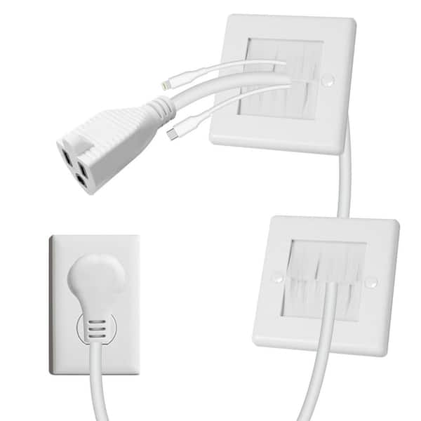 6 ft. White In-Wall TV Cable Management Kit with Extra-Wide Brush Plates and Power Extension (2-Pack)
