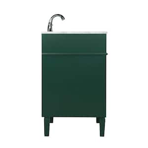 Timeless Home 24 in. W Single Bath Vanity in Green with Marble Vanity Top in Carrara with White Basin