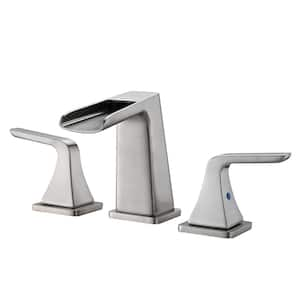 8 in. Widespread Double Handle Waterfall Bathroom Faucet with Pop Up Drain in Brushed Nickel