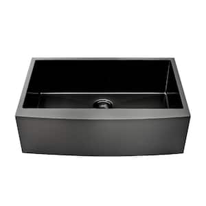 Loile 36 in. L Apron Front Farmhouse Single Bowl 16 Gauge Gunmetal Black Stainless Steel Kitchen Sink with Accessories