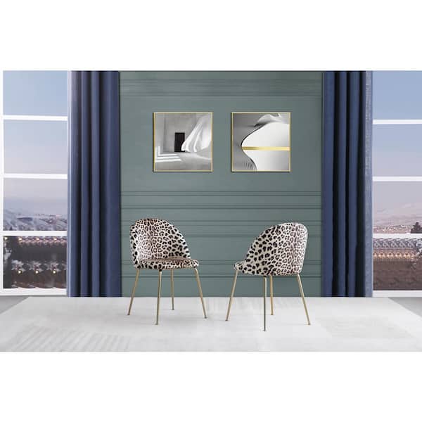 Miramar Leopard Print Velvet Metal Dining Chairs (Set of 2)