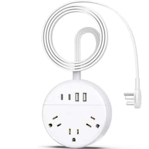 3-Outlet Ultra Thin Flat Power Strip Surge Protector with 4 USB Ports and 5ft. Long Extension Cord in White