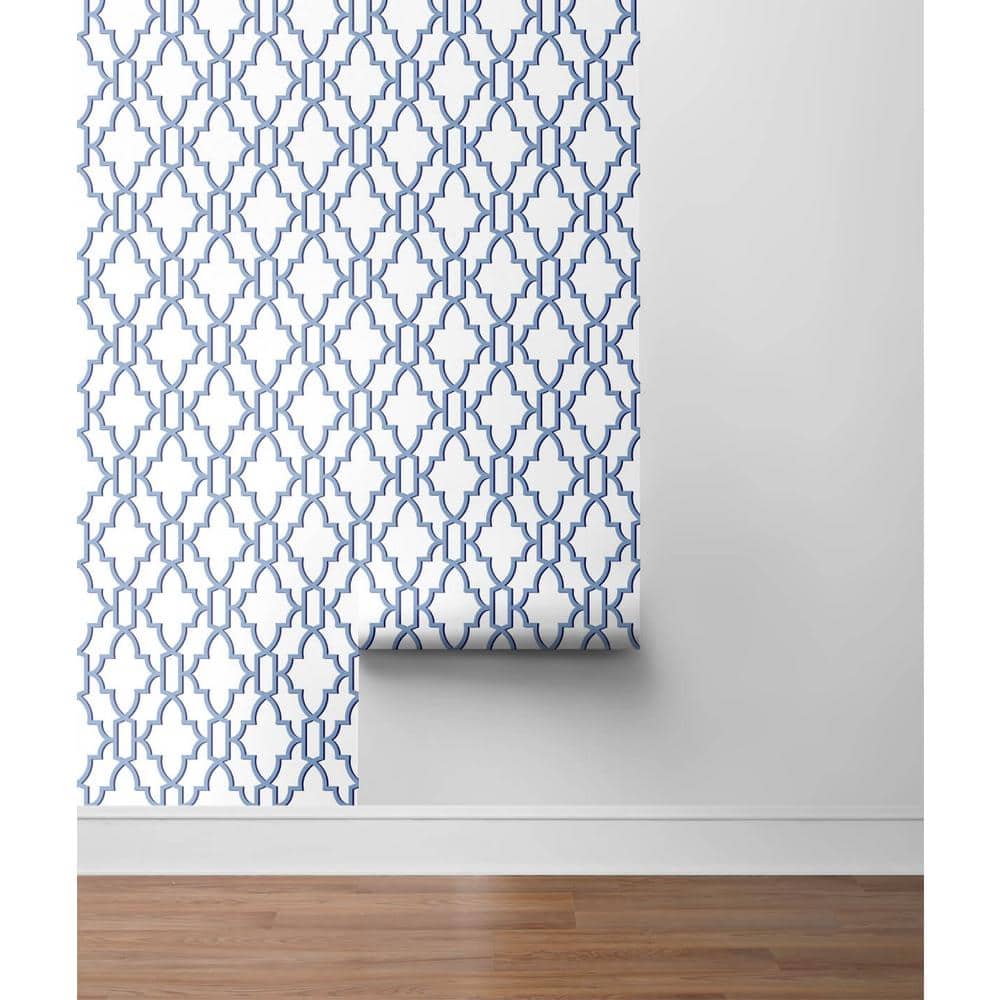 Riviera Blue Coastal Lattice Peel & Stick Wallpaper Roll