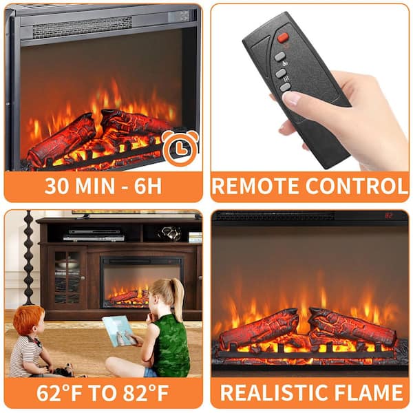 58.25 in. Freestanding Electric Fireplace TV Stand with 23 in. Fireplace Insert, Storage Space, Espresso, 320 sq. ft.