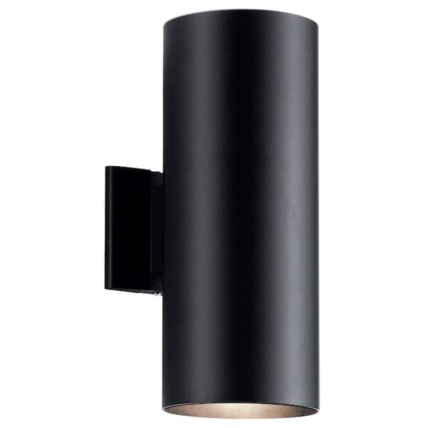 KICHLER Independence 15 in. 2-Light Black Outdoor Hardwired Wall Cylinder Sconce with No Bulbs Included (1-Pack)