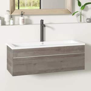Trough 42in. W x 16in. D x 15in. H Sink Wall-Mounted Bathroom Vanity Side Cabinet in Dorato with Acrylic Top in White