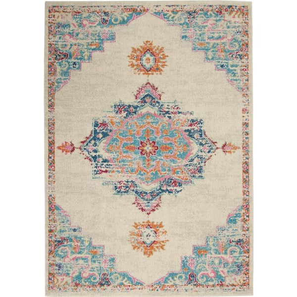 Nourison Passion Grey/Multi 7 ft. x 10 ft. Bordered Transitional Area Rug