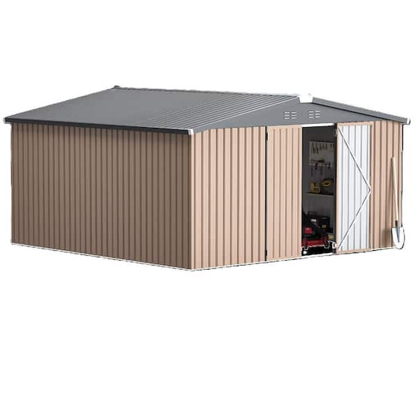 12 ft. W x 12 ft. D Metal Storage Shed, Tools Storage Shed for Garden, Bakcyard, Light Brown (144 sq. ft. )