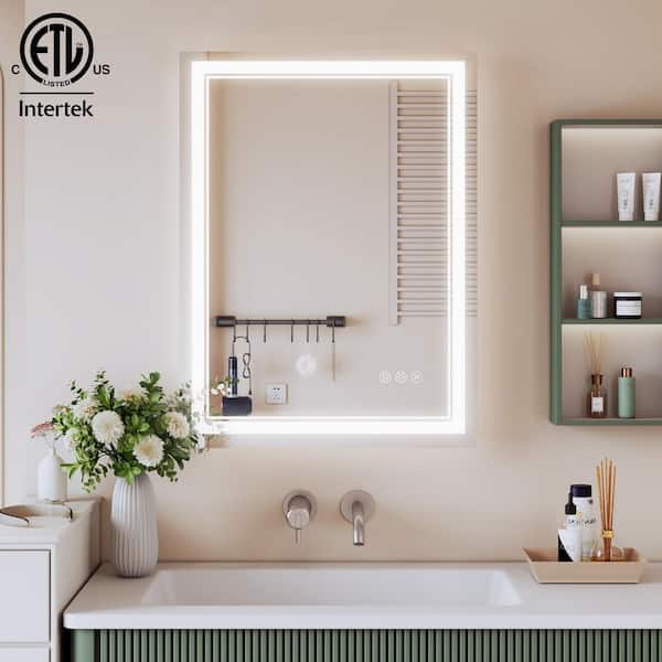 24 in. W x 32 in. H Bright Rectangular Frameless Anti-Fog LED Light Wall Bathroom Vanity Mirror in Tempered Glass