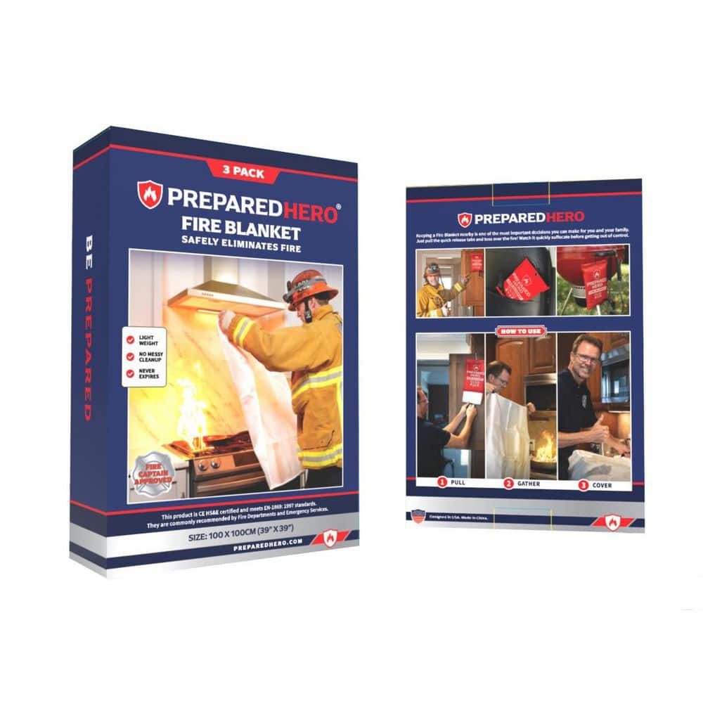 Is The Prepared Hero Fire Blanket Reusable PREPARED HERO Emergency Fire Blanket (3-Pack) FBMD-RD-R3 - The Home Depot