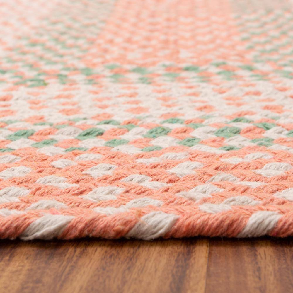 Handmade Coral and Green Cotton Braided Rectangle Rug
