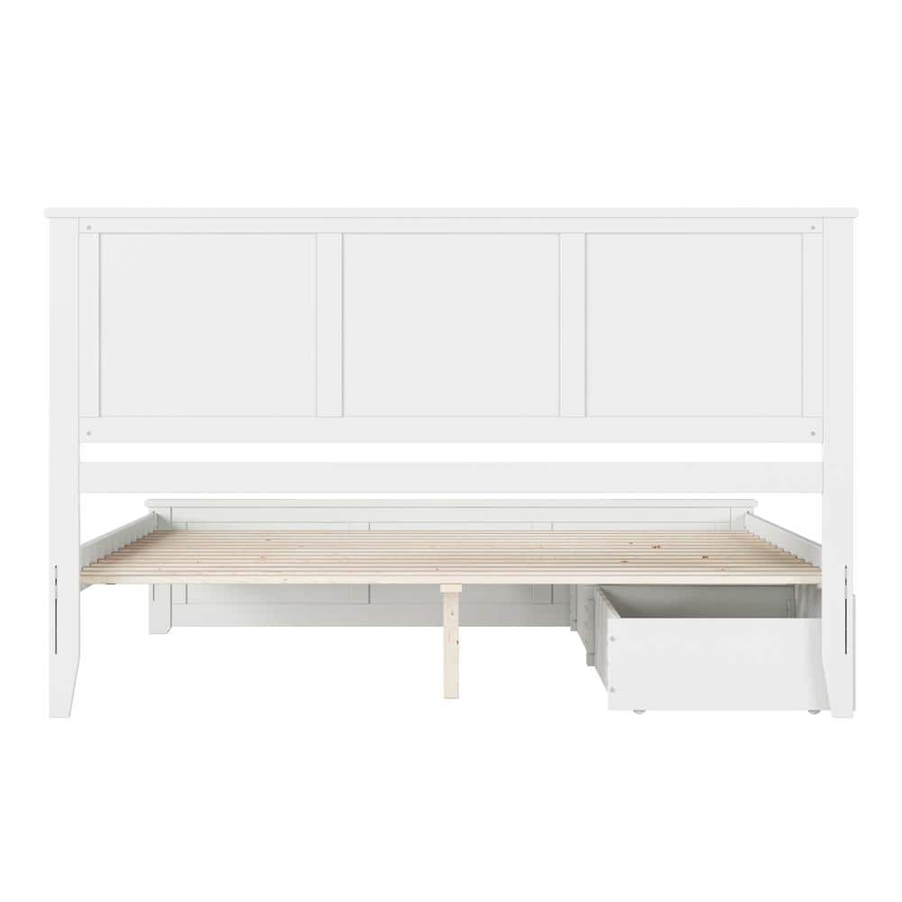 White King Solid Wood Platform Bed with Storage Drawers