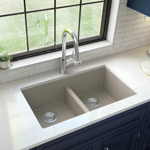 Quartz Concrete 32 in. 50/50 Double Bowl Composite Undermount Kitchen Sink