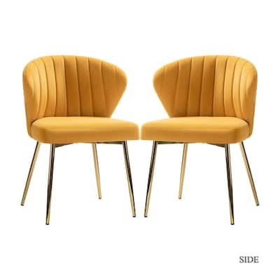 Milia Golden Legs Mustard Tufted Dining Side Chair (Set of 2)